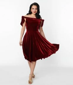 Magnolia Place Wine Velvet Chloe Swing Dress