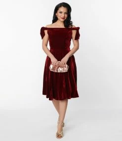 Magnolia Place Wine Velvet Chloe Swing Dress