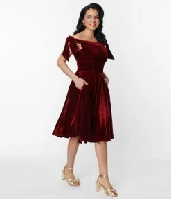 Magnolia Place Wine Velvet Chloe Swing Dress