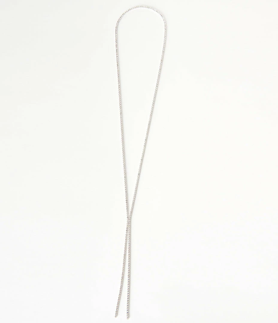 Joia Silver Rhinestone Lariat Necklace Flapper Accessories