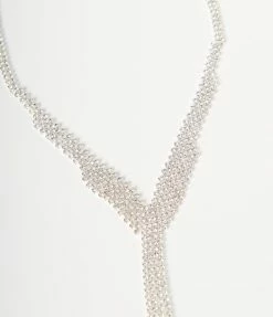 Joia Flapper Silver Rhinestone Fringe Lariat Necklace