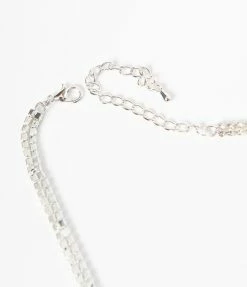 Joia Flapper Silver Rhinestone Fringe Lariat Necklace