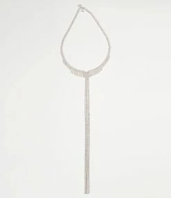 Joia Flapper Silver Rhinestone Fringe Lariat Necklace