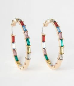 Joia Accessories Rainbow Rhinestone Hoop Earrings