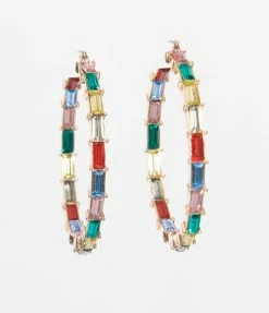 Joia Accessories Rainbow Rhinestone Hoop Earrings