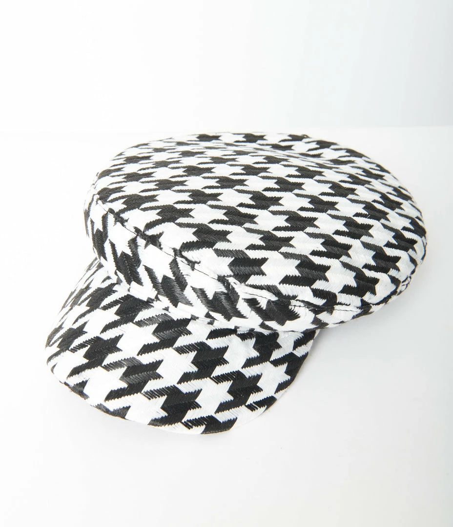 Joia Accessories Black & White Houndstooth Baker Boy Cap