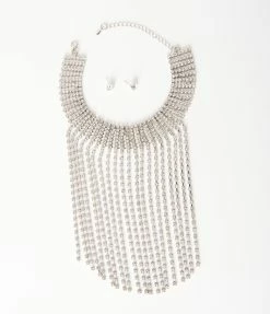 Joia Rhinestone Fringe Choker & Earring Set Accessories