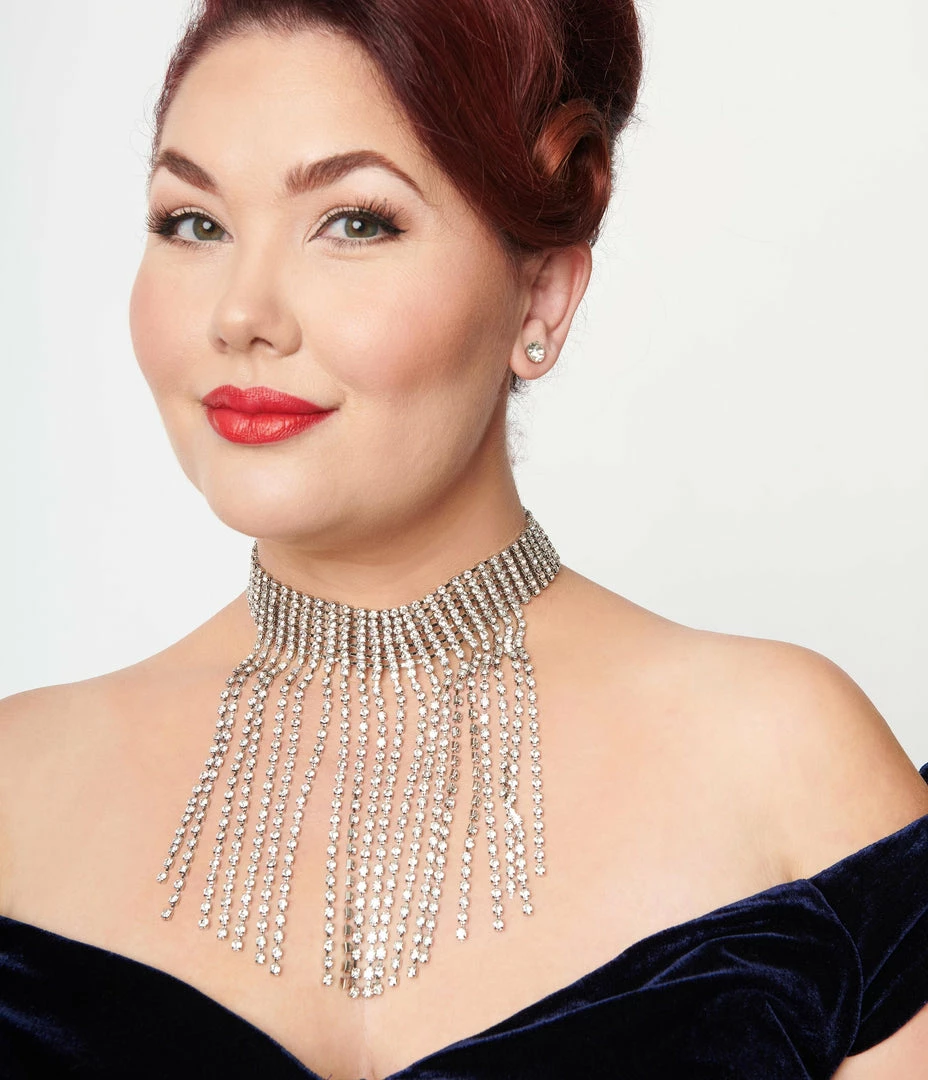 Joia Rhinestone Fringe Choker & Earring Set Accessories