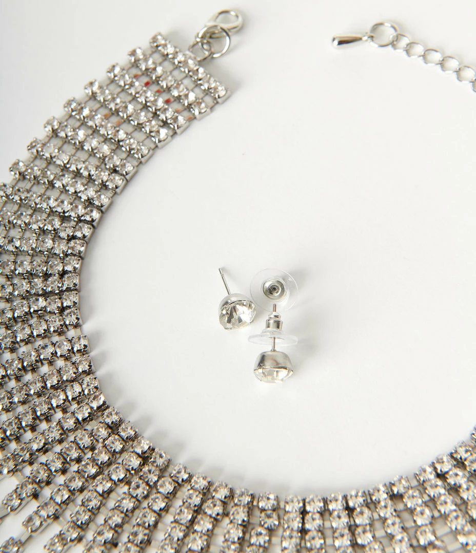 Joia Rhinestone Fringe Choker & Earring Set Accessories