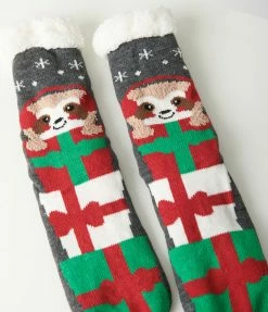 Joia Charcoal Holiday Sloth Non Slip Fuzzy Socks Accessories