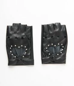 Ana Accessories Black Heart Cutout Fingerless Gloves