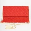 Ricki Designs Red Beaded Fringe Envelope Clutch
