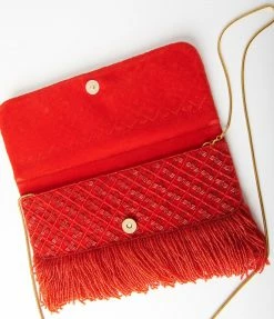 Ricki Designs Red Beaded Fringe Envelope Clutch