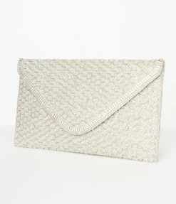 Ricki Designs Silver Beaded Evening Envelope Clutch