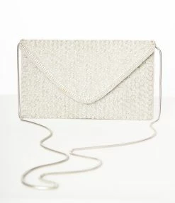 Ricki Designs Silver Beaded Evening Envelope Clutch