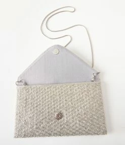 Ricki Designs Silver Beaded Evening Envelope Clutch