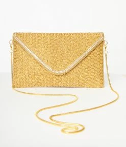 Ricki Designs Flapper Accessories Gold Beaded Evening Envelope Clutch