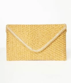 Ricki Designs Flapper Accessories Gold Beaded Evening Envelope Clutch