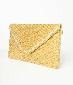 Ricki Designs Flapper Accessories Gold Beaded Evening Envelope Clutch
