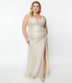 May Queen Inc. Clothing Plus Size Champagne Beaded Deco Harlow Wedding Dress