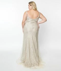 May Queen Inc. Clothing Plus Size Champagne Beaded Deco Harlow Wedding Dress