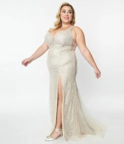 May Queen Inc. Clothing Plus Size Champagne Beaded Deco Harlow Wedding Dress