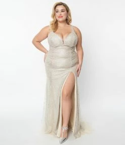 May Queen Inc. Clothing Plus Size Champagne Beaded Deco Harlow Wedding Dress