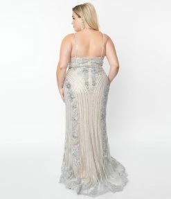 May Queen Inc. Clothing Plus Size 1930s Style Nude & Silver Deco Bridal Gown