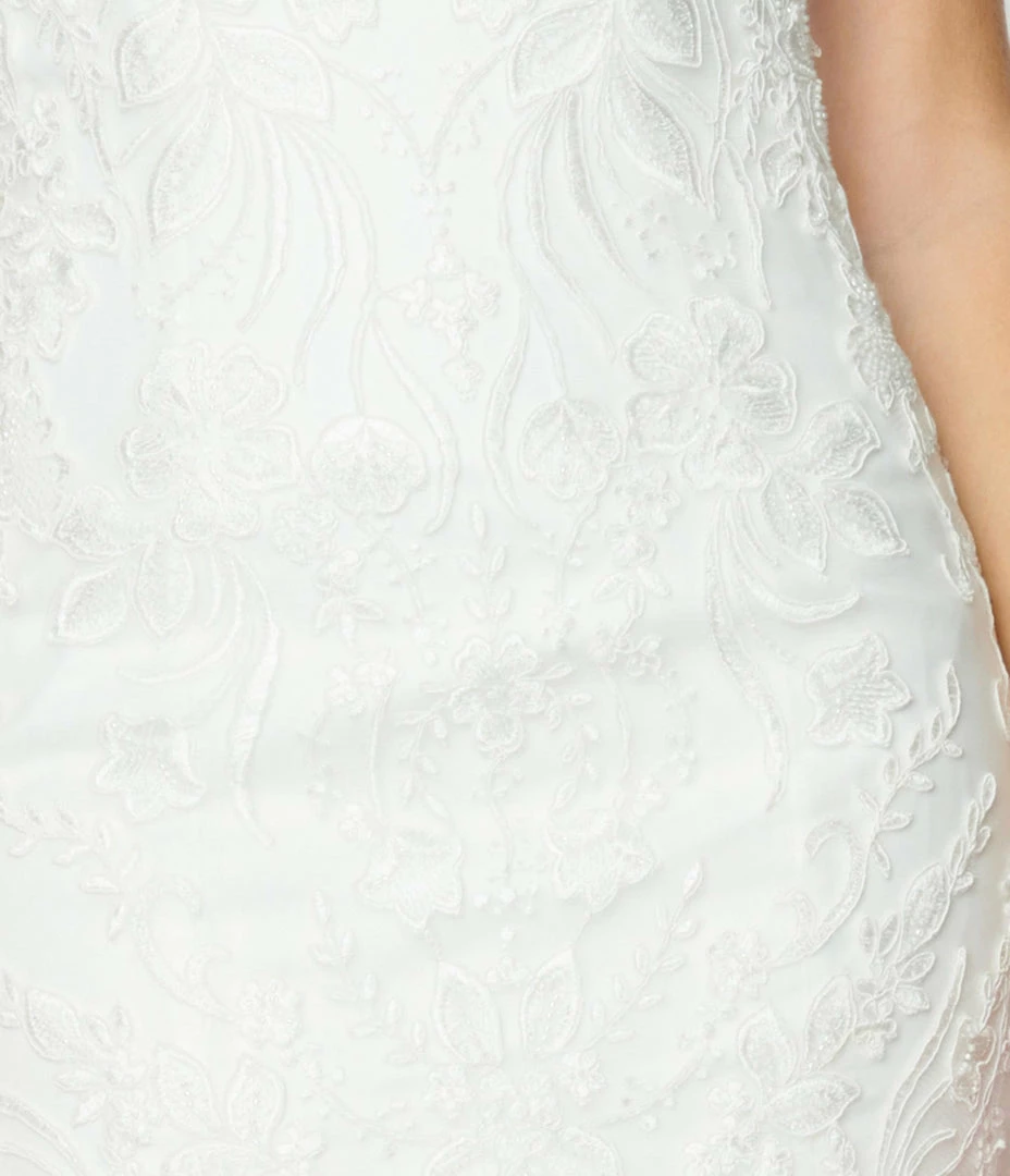 May Queen Inc. Vintage Style Ivory Floral Embroidered Mermaid Bridal Dress Clothing