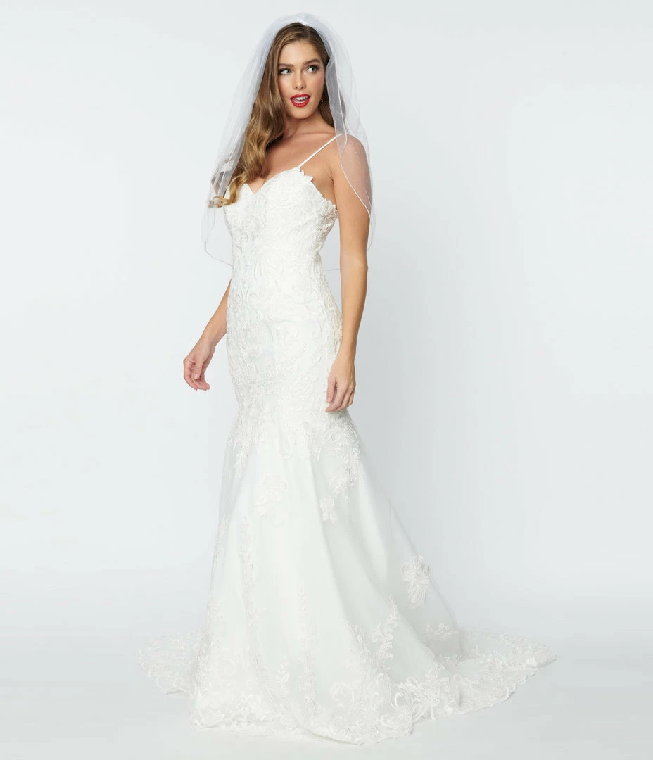 May Queen Inc. Vintage Style Ivory Floral Embroidered Mermaid Bridal Dress Clothing