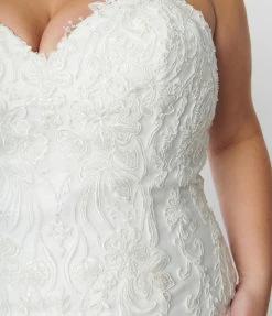 May Queen Inc. Clothing Vintage Style Plus Size Ivory Floral Embroidered Mermaid Bridal Dress