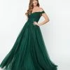 May Queen Inc. 1950s Style Emerald Floral Off The Shoulder Ball Gown Bridesmaid Dresses