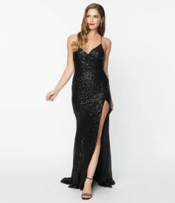 May Queen Inc. 1930s Style Black Sequin Bombshell Gown
