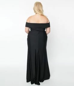 May Queen Inc. Plus Size Black Off The Shoulder Full Length Dress