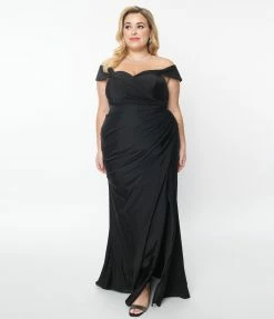 May Queen Inc. Plus Size Black Off The Shoulder Full Length Dress