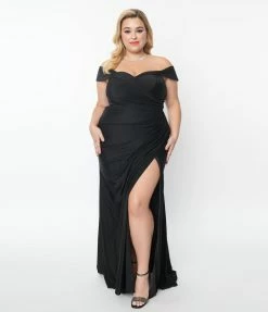 May Queen Inc. Plus Size Black Off The Shoulder Full Length Dress