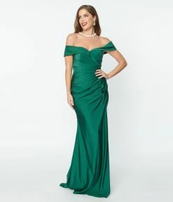 May Queen Inc. Emerald Off The Shoulder Full Length Dress Bridesmaid Dresses