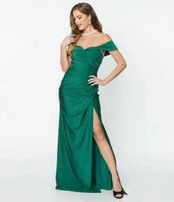 May Queen Inc. Emerald Off The Shoulder Full Length Dress Bridesmaid Dresses