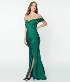 May Queen Inc. Emerald Off The Shoulder Full Length Dress Bridesmaid Dresses