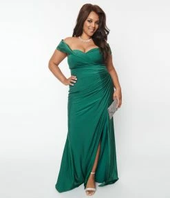 May Queen Inc. Plus Size Emerald Off The Shoulder Full Length Dress