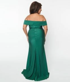May Queen Inc. Plus Size Emerald Off The Shoulder Full Length Dress