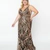 May Queen Inc. 1920s Style Plus Size Black & Gold Art Deco Glitter Mermaid Gown