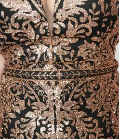 May Queen Inc. 1920s Style Plus Size Black & Gold Art Deco Glitter Mermaid Gown