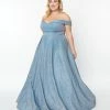 May Queen Inc. Plus Size Light Blue Shimmer Off The Shoulder Ball Gown