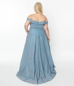May Queen Inc. Plus Size Light Blue Shimmer Off The Shoulder Ball Gown