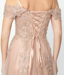 May Queen Inc. Wedding 1950s Style Rose Gold Floral Embroidered Ball Gown