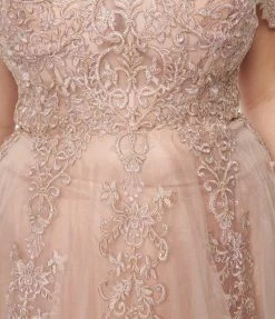 May Queen Inc. 1950s Style Plus Size Rose Gold Floral Embroidered Ball Gown Wedding