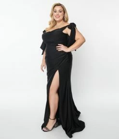 May Queen Inc. Plus Size Black Off The Shoulder Tie Bombshell Dress