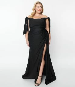 May Queen Inc. Plus Size Black Off The Shoulder Tie Bombshell Dress