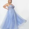 May Queen Inc. Plus Size Light Blue Floral Chiffon Ball Gown